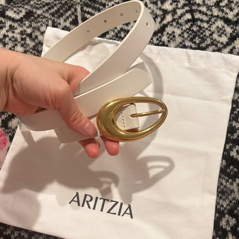 Aritzia Cream Belt with Gold Buckle